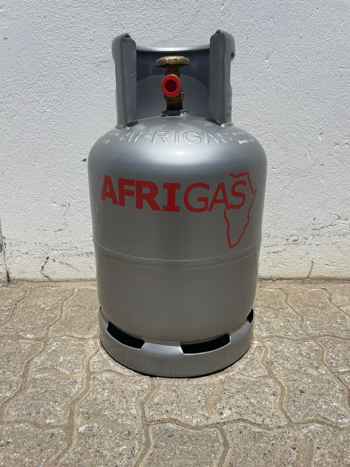A single Afrigas branded gas cylinder ready for home delivery
